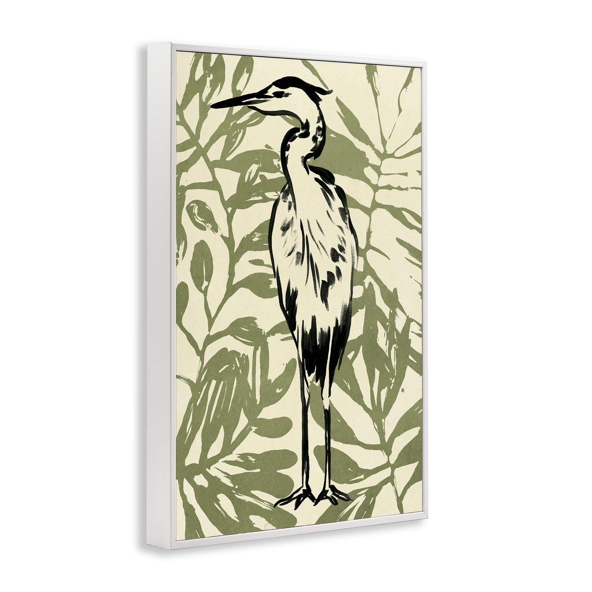 Stupell Industries Wild Heron & Leaves Animals & Insects Painting White Framed Art Print Wall Art, 20 x 30