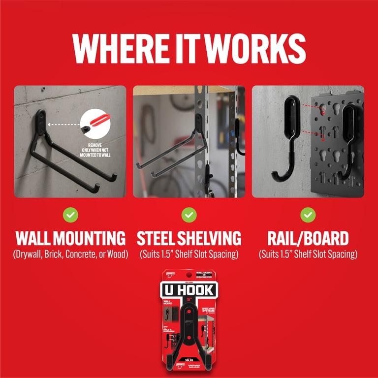 SMART T 8-Inch Heavy Duty U-Hook Wall Storage, Black photo 2