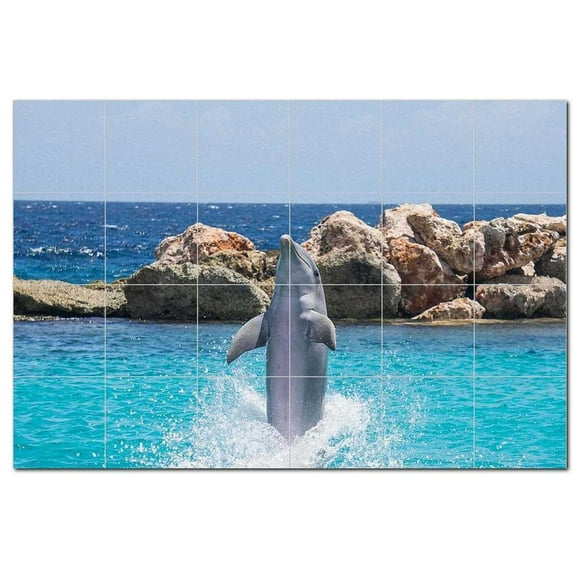 Dolphin Ceramic Tile Mural Kitchen Backsplash Bathroom Shower, 402819-S64