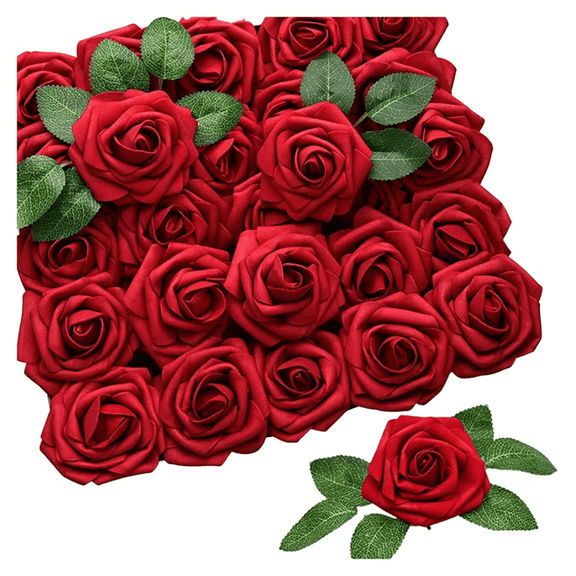 25PCS Artificial Roses Flowers Looking Wedding Bouquets Centerpieces Bridal Shower Party Home Decor,D