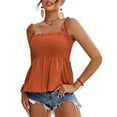thumbnail image 3 of Mittory Women's Tie Shoulder Frill Shirred Ruffle Hem Sleeveless Strappy Cami Blouse Peplum Top, 3 of 6