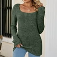 thumbnail image 4 of XFLWAM Women's Solid Color Tunic Sweaters Lightweight Fall Casual Long Sleeve Square Neck Pullover Tops Army Green XXL, 4 of 5