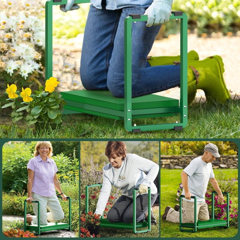 Aishkimo Garden Kneeler and Seat for Seniors, Soft Kneeling with Thicken Pad,10.2" Wider Garden Kneeler and Seat with Handle, Garden Accessories Outdoor,Gardening Gifts for Women Mom Men (Green)