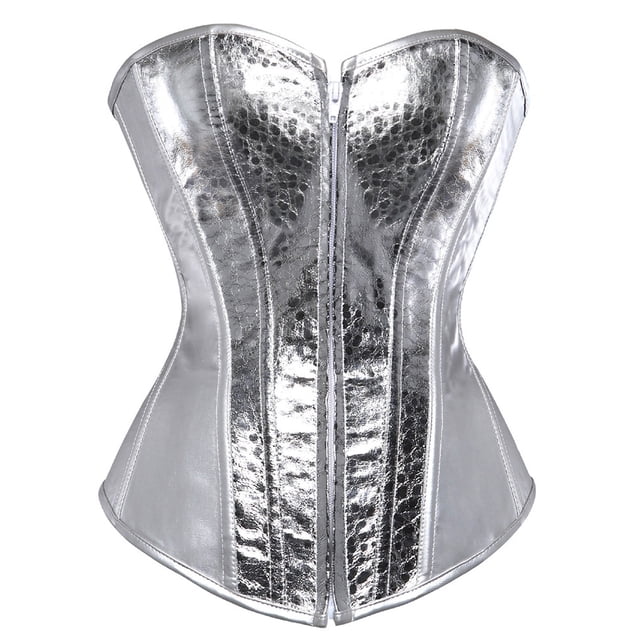 GDREDA Robe Corset Style Occidental Brillant avec Fermeture Éclair Mode Corps avec Bretelles Réglables Argent,G