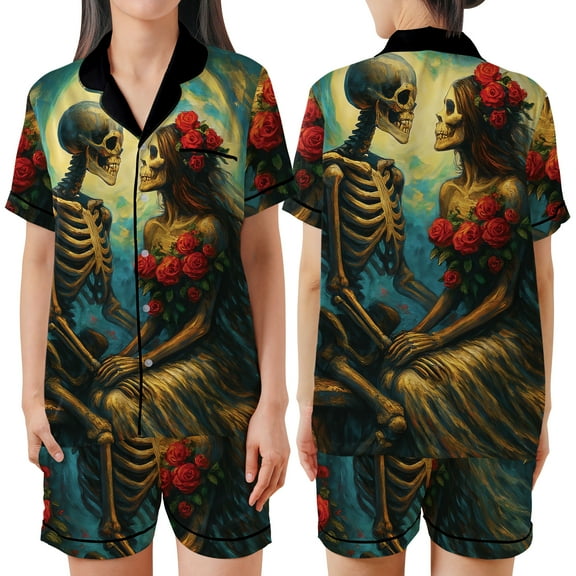 Endless Love Pajama Set – Romantic Art-Inspired Rose Illustration Sleepwear, Unique Long Sleeve Gift for Valentine & Anniversaries