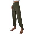 thumbnail image 4 of HUBERY Women Elastic Mid Waist Lace Up Pocket Spliced Solid Color Cargo Pants, 4 of 7
