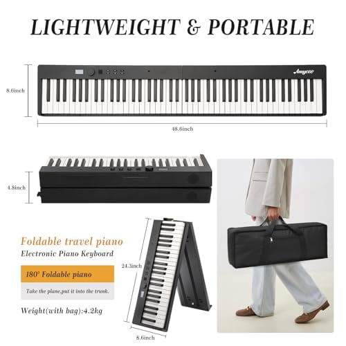 88-Key Portable Digital Piano Keyboard Set with Carry Bag, Sustain Pedal & Headphones - Electronic Keyboard, Lightweight for Beginners and Professionals