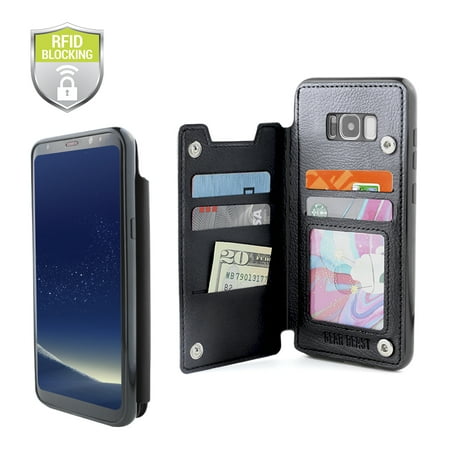 - Gear Beast Genuine Leather Galaxy S8 Wallet Case, Top View Flip Folio Case For Galaxy S8 Slim Leather Cover With 4 Slot Card Holder Including ID Holder With RFID Protection For Men and Women