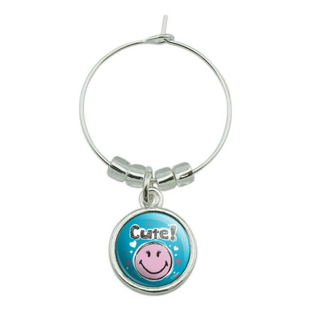 Cute Eyelashes Pink Smiley Face Officially Licensed Wine Glass Charm Drink Marker