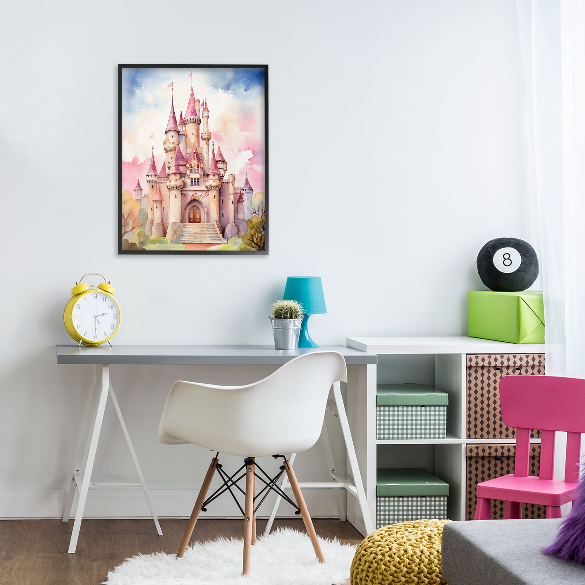 Stupell Industries Princess Castle Watercolor Portrait Black Framed Giclee Art, design by Creative Studio