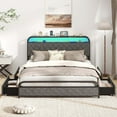 thumbnail image 4 of Costway Queen Size Bed Frame with LED Lights & Charging Station Storage Headboard Black, 4 of 10