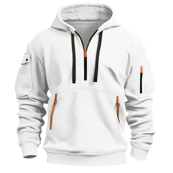 Bazeneo Quarter Zip Jumper Men Autumn Fleece Gym Hoodie Long Sleeve Relaxed Fit Hooded Sweatshirts Drawstring Pullover Comfy Sportswear Mens Daily Wear with Pocket