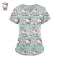 thumbnail image 3 of Uniformes médicos de estilo playero para mujer, Tops de enfermera con estampado de dibujos animados de Hello Kitty, ropa de manga corta para novio y mascota, 3 of 6