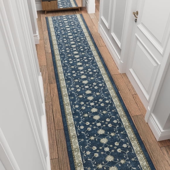 Ottomanson Aisle Runner Rug 1'11" x 16' – Soft Non-Slip Rug, Low Pile Carpet for Hallways, Events, Churches & Extra-Long Indoor Spaces, Mahal Navy
