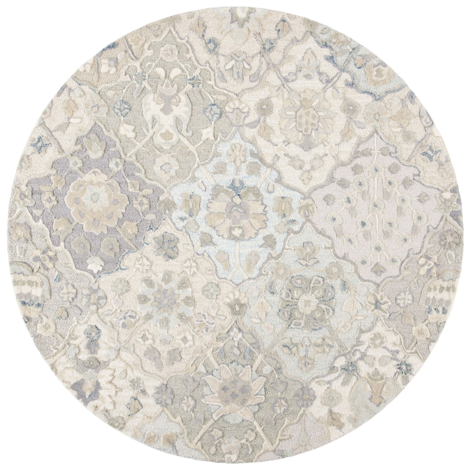 SAFAVIEH Glamour Charmaine Floral Wool Area Rug, Grey/Blue, 6' x 6' Round