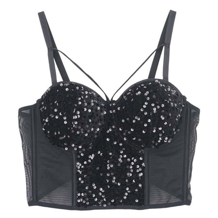 JIKNTTR Bras for Women Push Up Bras Women s Sequin Beaded Corset Short Club Party Removable Shoulder Slim Tank Top Active Yoga Sports Bras