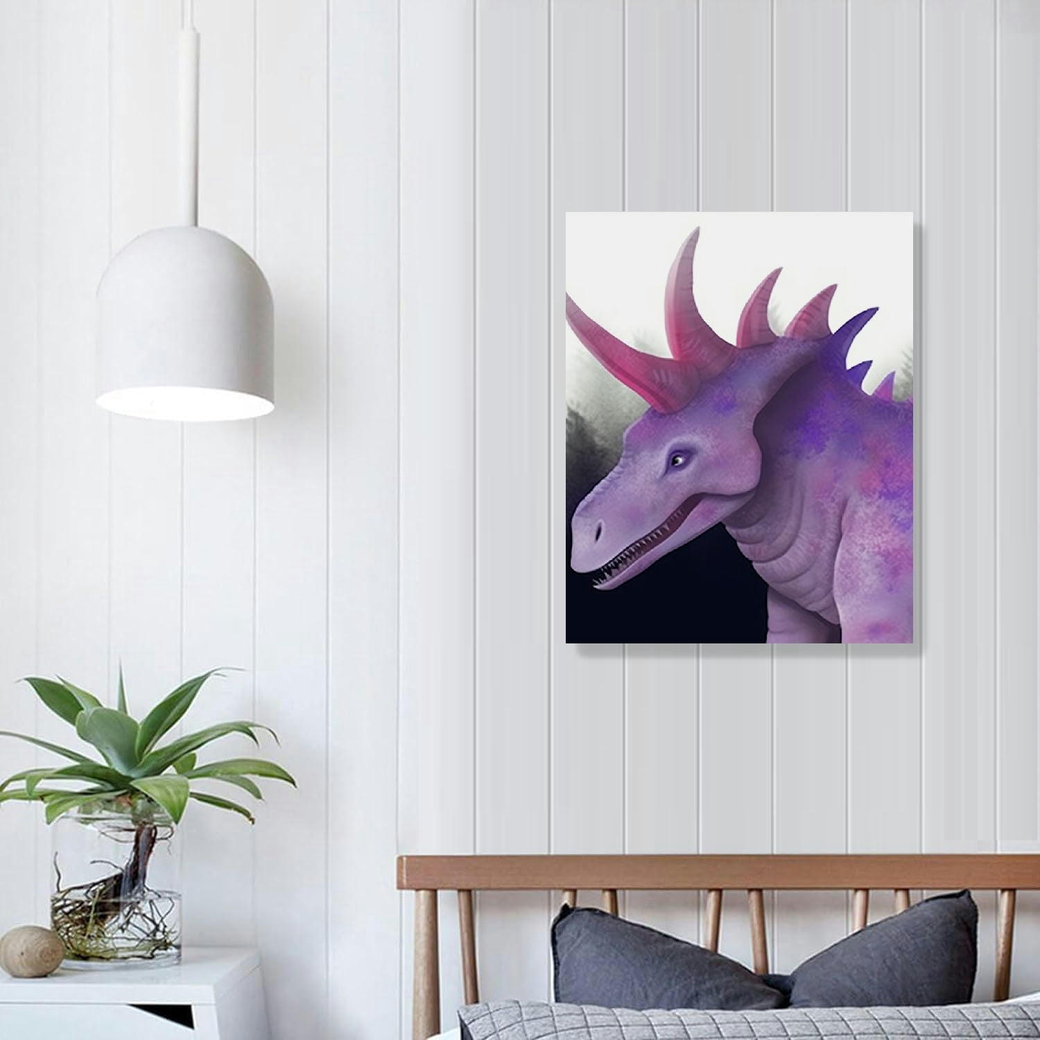 COMIO  Watercolor Dinosaur Wall Art Print- Inspirational Quote Animal Canvas Print -Woodland Poster for Playroom or Nursery Boy Room Decor