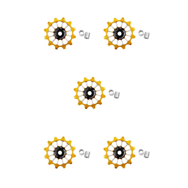 Maoww Dérailleur Arrière Alliage d'Aluminium 12T Léger Roulement à Galets Multicolore à Roulement à Galets Réduction de Friction pour Roue Jockey Or 12T 5Ensemble