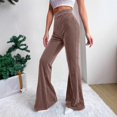 thumbnail image 5 of Women's High Waist Corduroy Flared Pants, Wide Leg Ribbed Velvet Trousers, Elastic Waist Bell Bottom Pants, Casual Lounge Pants, Retro Style Flare Leg, Comfortable Everyday Wear Khaki, 5 of 5