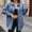 Blue, variant on Oversized Jean Jacket for Women Button Down Distressed Frayed Hem Loose Denim Shacket with Pockets Blue L(L)