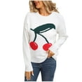 thumbnail image 2 of Sakmal Lightweight Woemns Sweaters Pullover White Tops Crew Neck Long Sleeve Cherry Print Fashion Sweaters for Women, 2 of 8