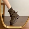 thumbnail image 4 of hopeusnice Slouchy Buckle Mid Calf Boot Round Toe Chunky Sole On Design Street Style Boot Brown 37, 4 of 5