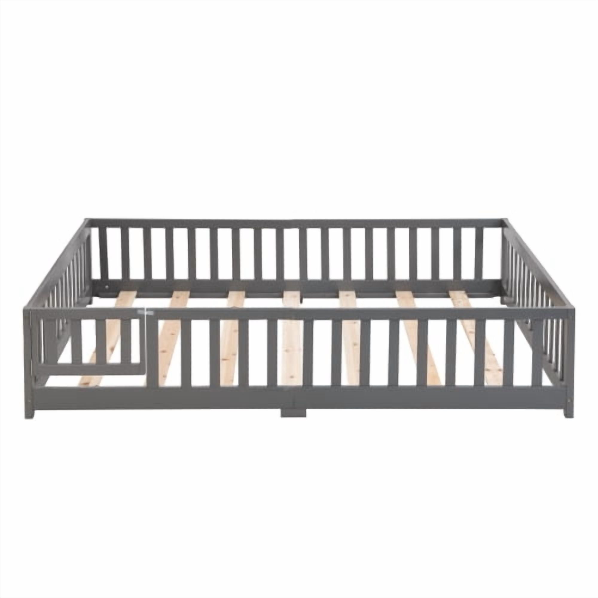 ASINMAK Floor Bed with Door and Fence, Gray