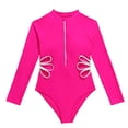 thumbnail image 1 of Girls Rash Guard Swimsuit Sun Protection Long Sleeve Striped Ruffle Girls Bathing Suits 10-11 Years, 1 of 4