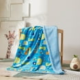 thumbnail image 1 of Marina Decoration Reversible Rich Printed Woven Fluffy Plush Soft Warm Flannel Fleece Sherpa Kids Children Blanket, 30 x 40 Inch Yellow Blue Green Color Animal Zoo with Blue Base Pattern, 1 of 5