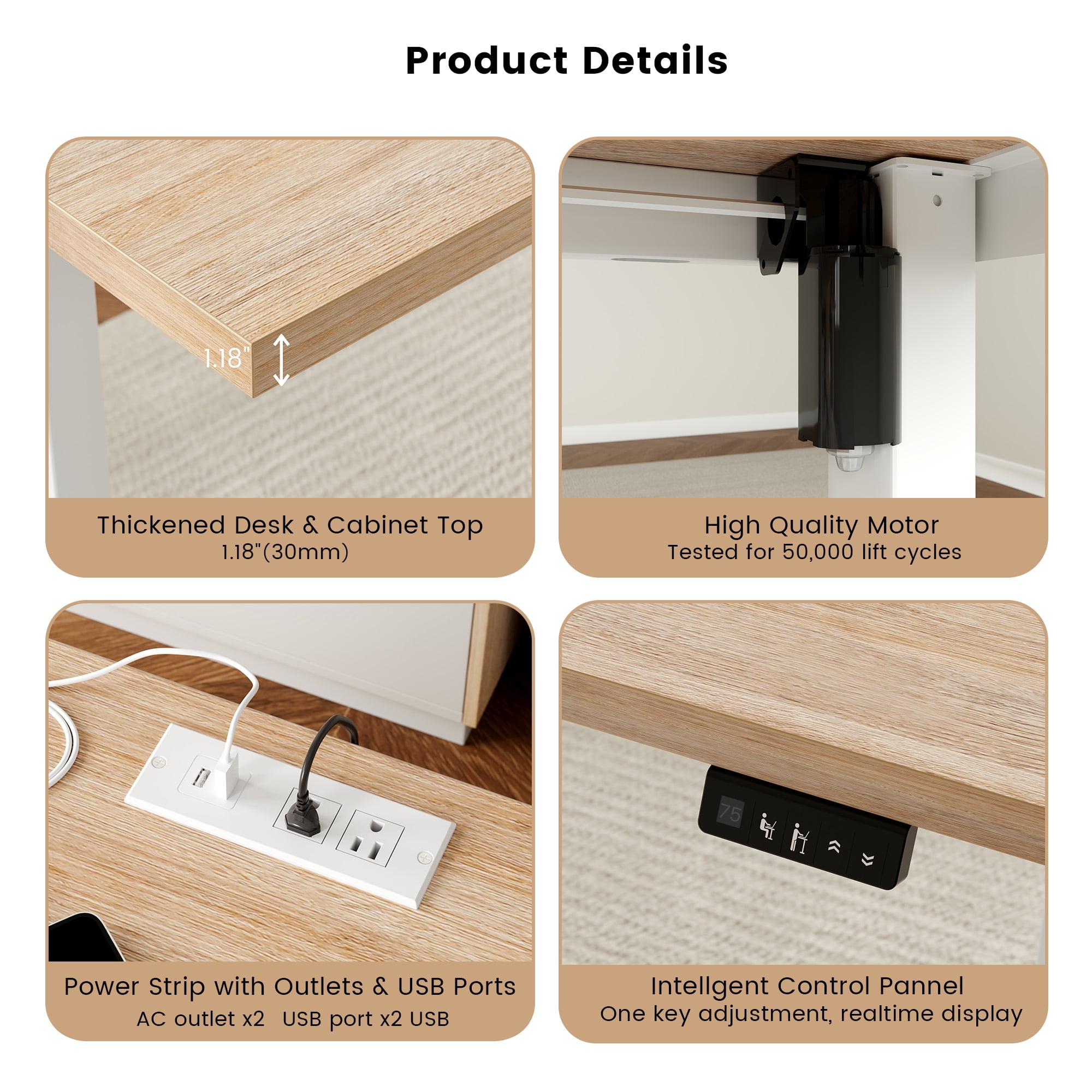 ModernMate 67" L Shaped Standing Desk with File Cabinets, AC/USB, Electric Adjustable Height Executive Desk, Office Computer Desk for Home and Office