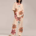 thumbnail image 2 of Jxximdong Pajamas for Women Set Summer Cotton Linen T Shirts Straight Leg Pant Plus Size 2 Piece Set Pink Loungewear M, 2 of 5