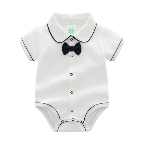 Rhuody Newborn Boy Clothes Lapel Bodysuit Spring Summer Solid Color Cartoon Prints Short Sleeve Romper Classic Adorable Girl Outfits A 0-3 Months