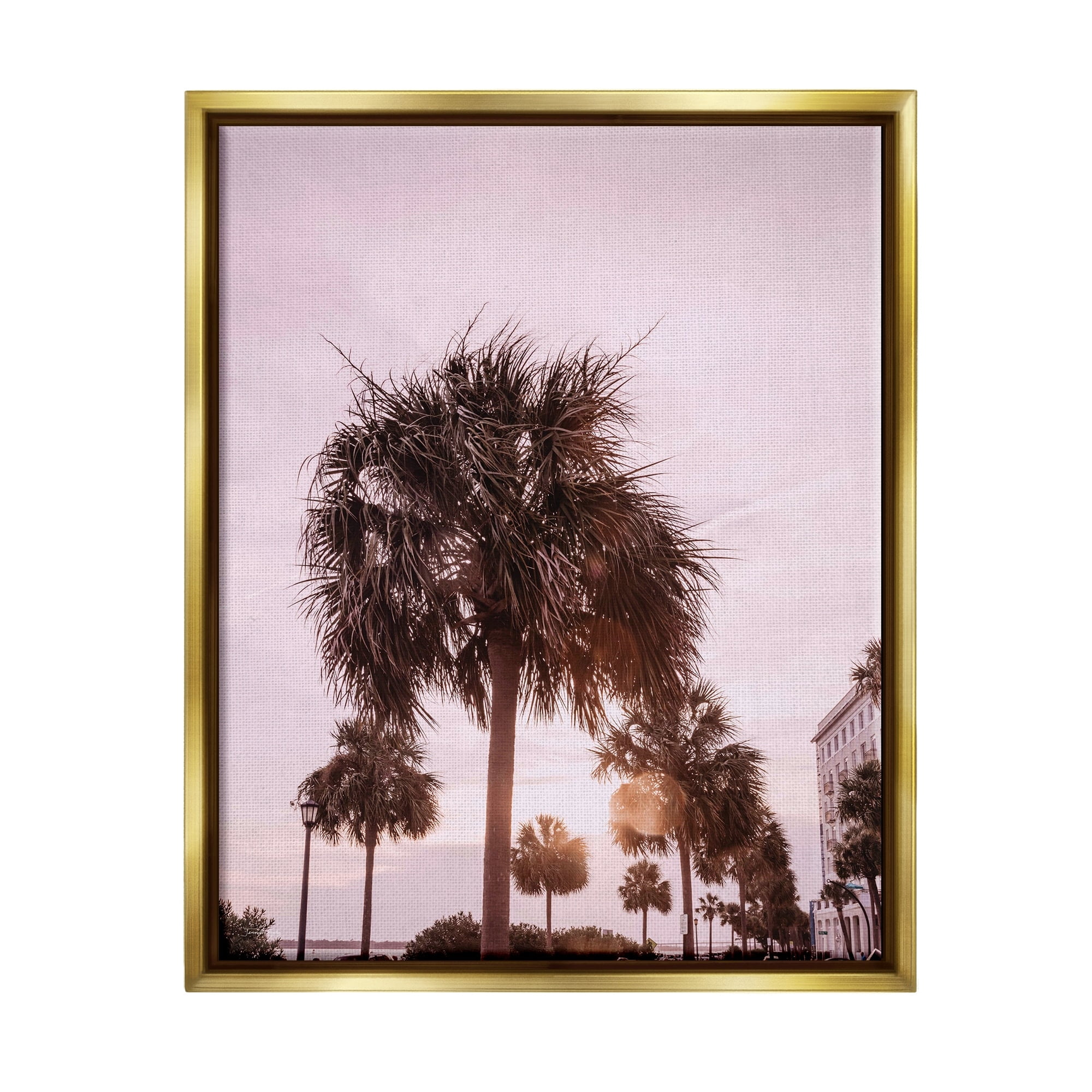 Stupell Industries Tropical Palm Tree Summer Vacation Resort Photography Photograph Metallic Gold Floating Framed Canvas Print Wall Art, Design by Jennifer Rigsby