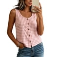 thumbnail image 2 of Tank Tops for Women Sleeveless Round Neck Plaid Button Shirts, 2 of 9