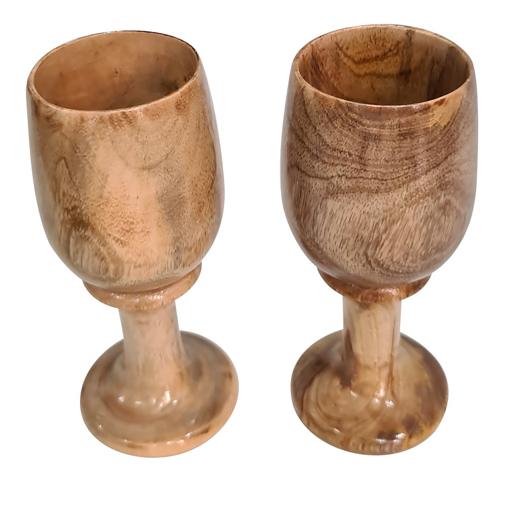 CollectiblesBuy Rustic Wooden Chalice Set of 2 Wood Goblet Kitchen Gift & Home Decor Handcrafted Wooden Goblet Drinking Wine Beer Ale Glass