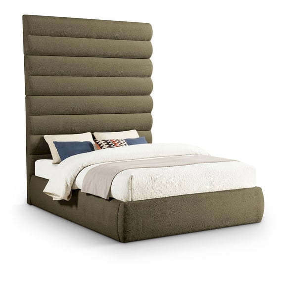 Meridian Furniture Adam Olive Boucle Fabric Queen Bed