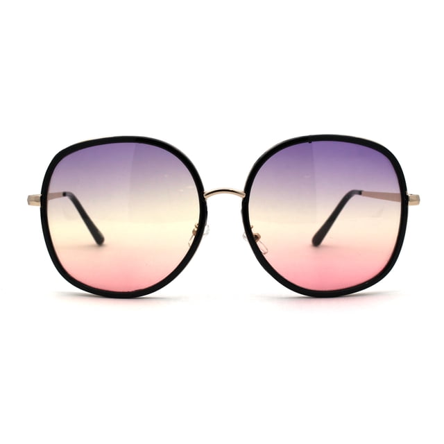 Womens Double Rim Round Butterfly Chic Sunglasses Black Gold Purple Pink
