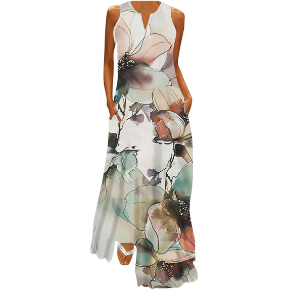 Giftesty Summer Dresses for Women Women Casual Loose Printed Tank Dress Beach V-neck Pocket Sundress Sleeveless Dresses