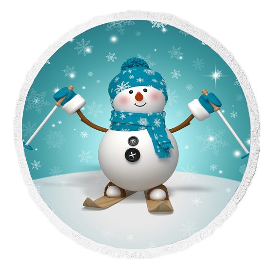 ZKGK Winter Snowman Round Beach Towel Beach Mats Beach Shawl Beach Blanket with Tassels Beach Throw Towel Yoga Mat