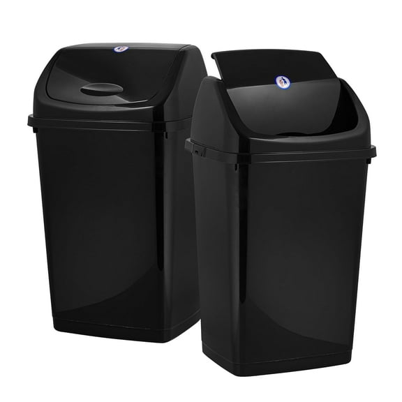 Superio Large Kitchen Trash Can 13 Gallon Black 2 Pack Swing Top Trash Can with Lid, 52 Qt