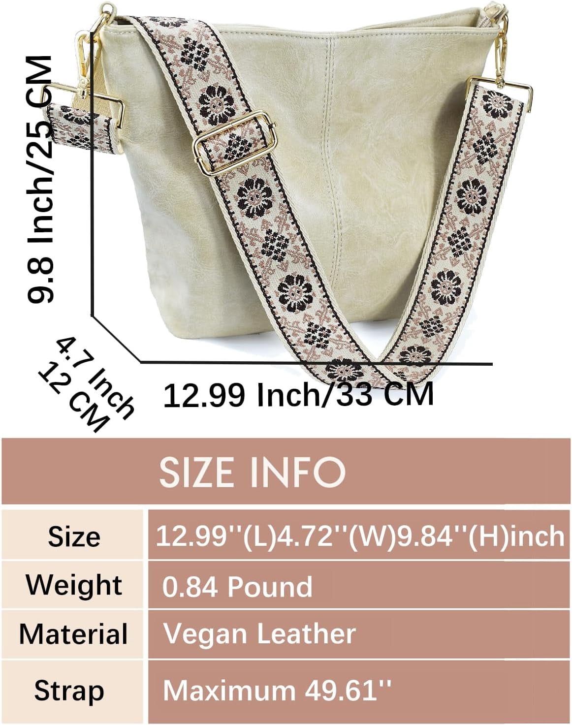 Kwuty Hobo Bags Vegan Leather Crossbody Bag Guitar Strap Shoulder Purses with Zipper Handbags for Women