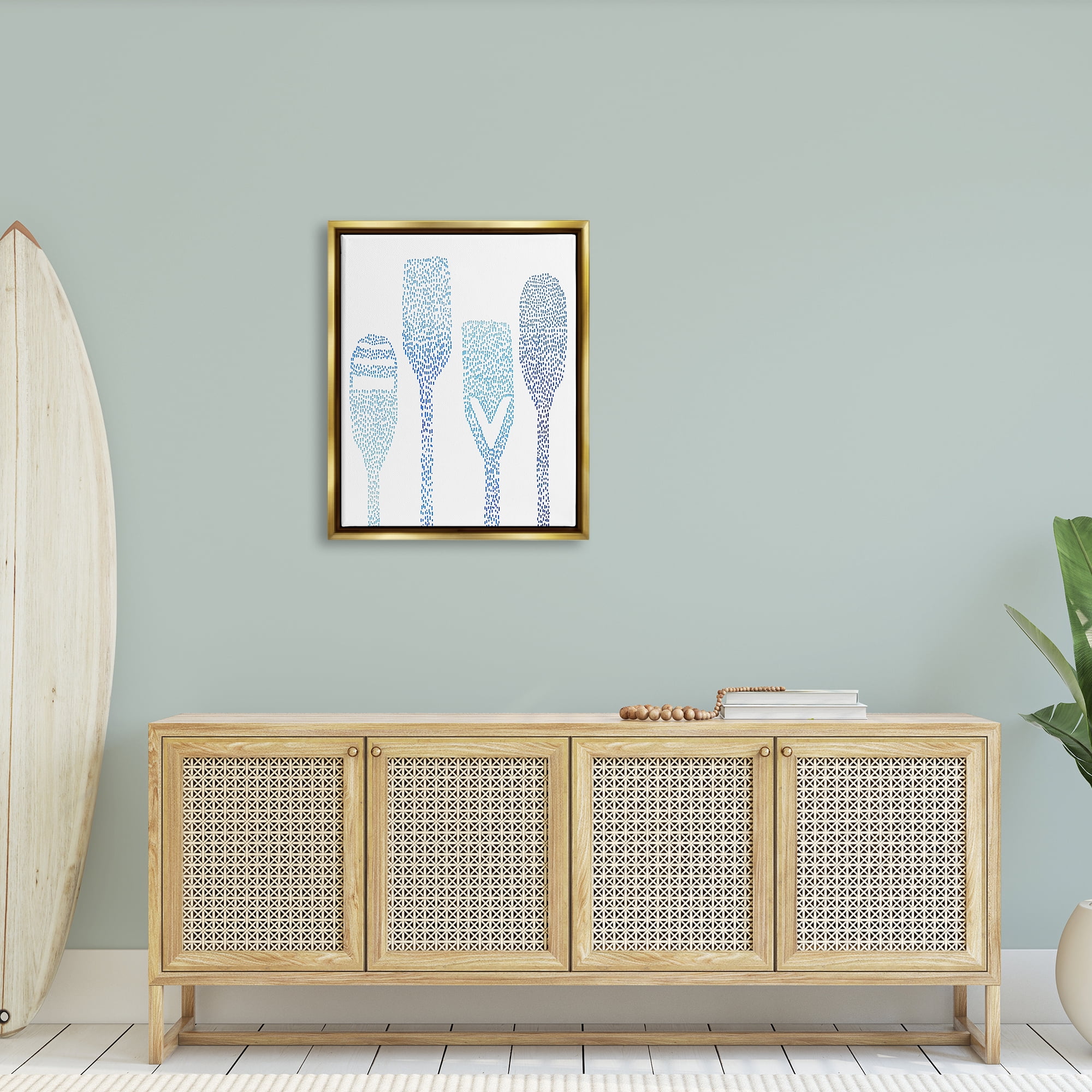 Stupell Boat Oars Abstract Stipple Pattern Landscape Painting Gold Floater Framed Art Print Wall Art