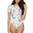 thumbnail image 2 of Goofa Tulips Flowers Printed Women Rash Guard Short Sleeve,Tummy control Swimsuit Surfing Swimsuit Bathing Suit One Piece Swimsuit UPF 50-Medium, 2 of 9