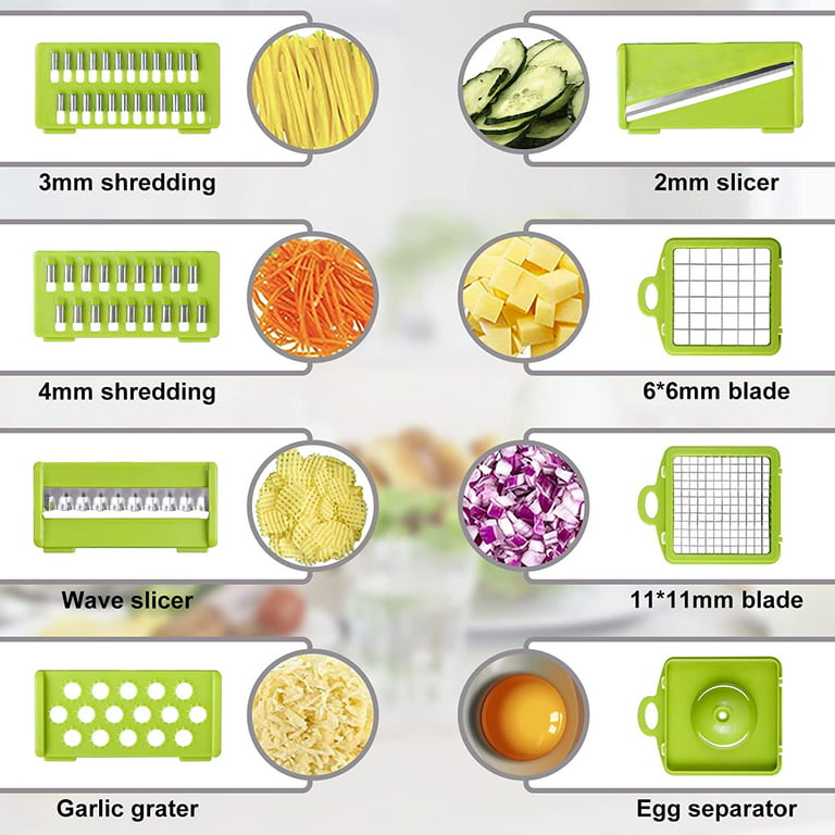 Vegetable Chopper,MoveCatcher Multifunctional 13-in-1 Food Choppers Onion Chopper  Vegetable Slicer Cutter Dicer Veggie Chopper with 8 Blades,Colander  Basket,Container for Salad Potato Carrot Garlove 