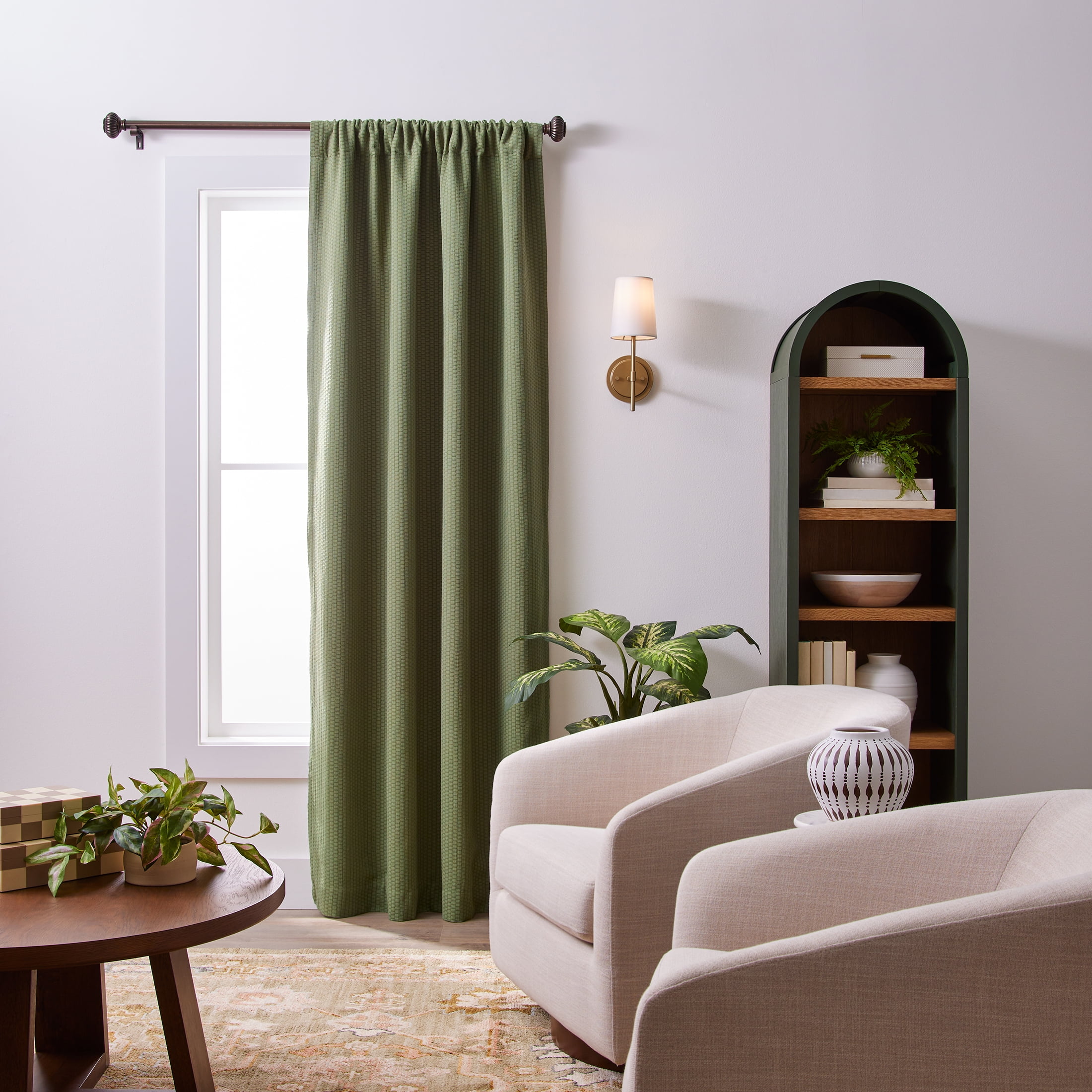 Better Homes & Gardens Micro Geo Blackout Woven Ladder Single Curtain Panel, 1-Piece, Dark Cilantro, 50" W x 95" L