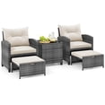thumbnail image 2 of Costway 5 Piece Patio Rattan Furniture with 2 Ottomans & Tempered Glass Coffee Table Off-White + Mix Gray, 2 of 10