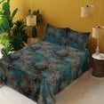 thumbnail image 2 of Ambesonne Floral Fitted & Flat Sheet with Sham 3 Pcs Set, Geometric Art Retro Flowers, Twin XL, Petrol Blue and Cinnamon, 2 of 5