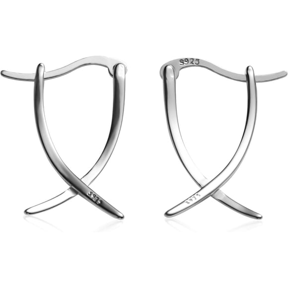 HUGFEGWE X Hoop Earrings, 925 Sterling Silver Hoop Earrings Huggies Minimalist Huggies Earrings Threader Earrings Open Hoop Irregular Hoop Earrings for Women CA919-158615