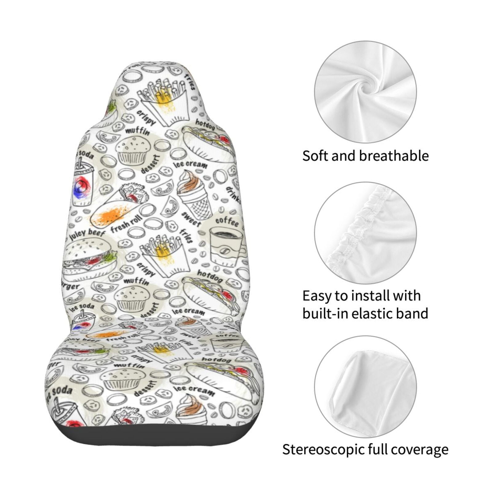 Naloa Fastfood 2 Car Seat Covers Universal Front Seat Coves for Car Accessories ,Padded Car Covers for Automotive, SUV, Truck, and Van