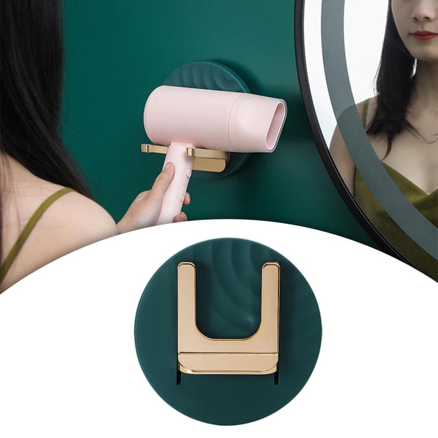 ABS Hair Dryer Holder, Folding Home Wall-Mounted Adhesive Bathroom Shelf, Organizer Shelf, Blower Cord Organizer, Hairdryer Hook No Drilling Verde